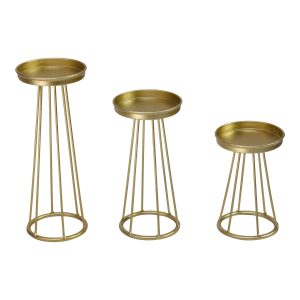 Set of 3 Gold Metal Graduated Candlesticks