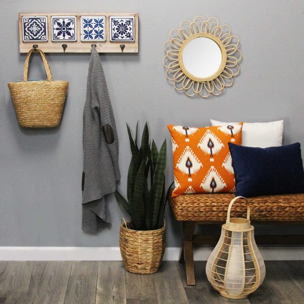 Blue and White Tile Wall Hanging with Metal Hooks - Image 2