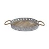 16 Rustic Round Grey Wash Metal and Wood Tray
