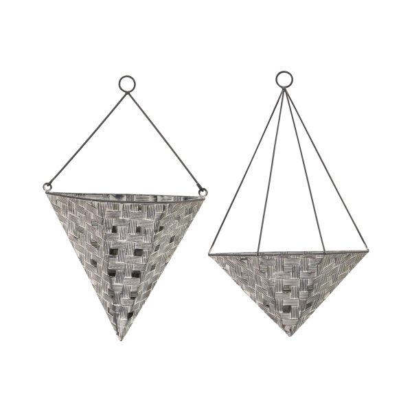 Set of 2 Distressed White & Metal Wall Planters