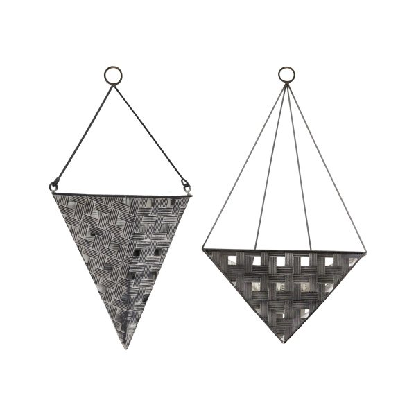 Set of 2 Distressed White & Metal Wall Planters - Image 3