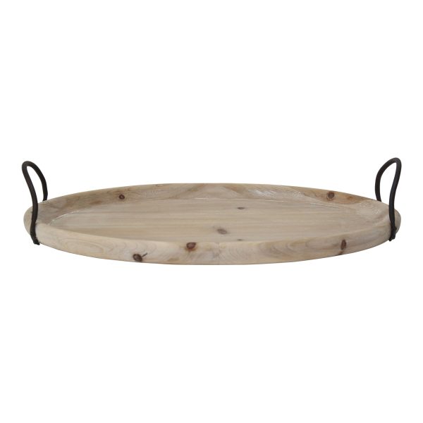 18 Oval Natural Ivory-Finished Wood with Curved Black Metal Handles - Image 4
