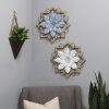 Light Blue Flower Metal and Wood Framed Wall Art - Image 2