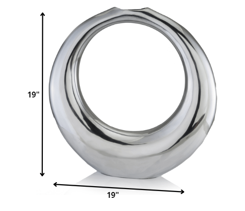 4" X 19" X 19" Silver Aluminum Ring Large Hoop Vase - Image 2