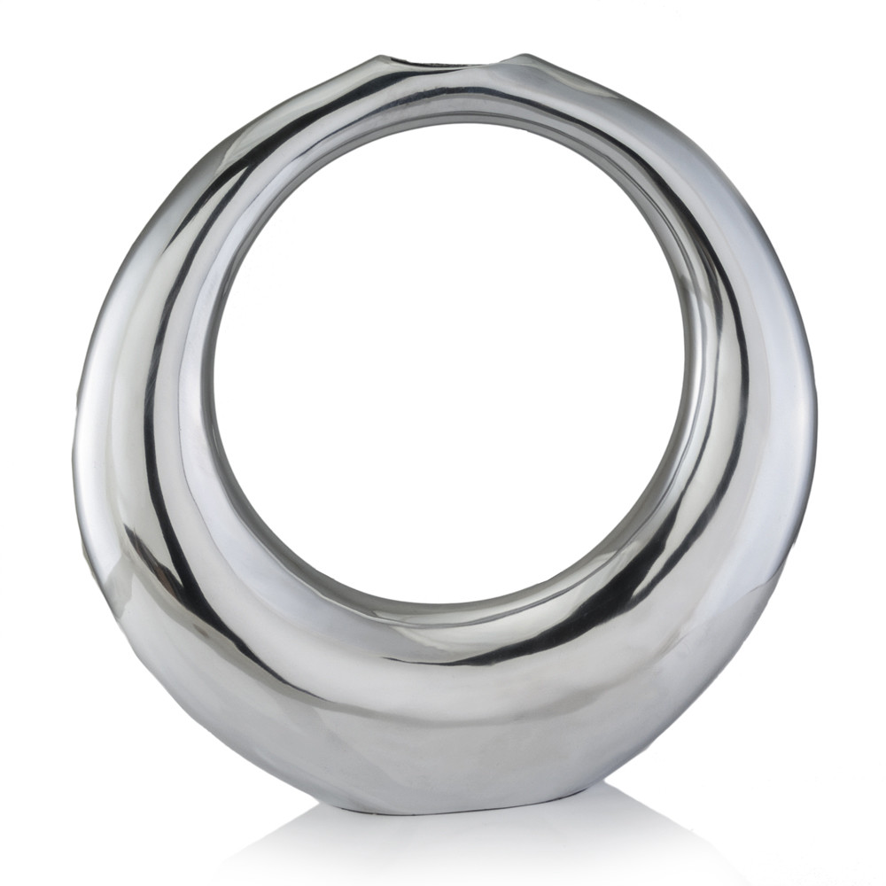 4" X 19" X 19" Silver Aluminum Ring Large Hoop Vase - Image 3