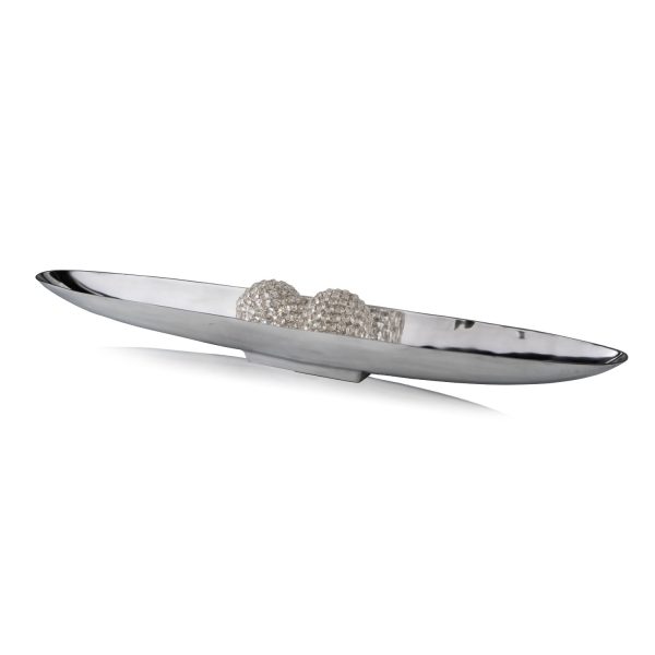 47" Contempo Shiny Silver Extra Large Long Boat Tray - Image 2
