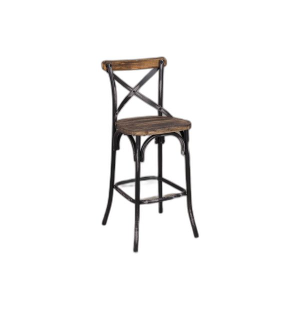 Antique Black Reclaimed Wooden Bar Chair - Image 2