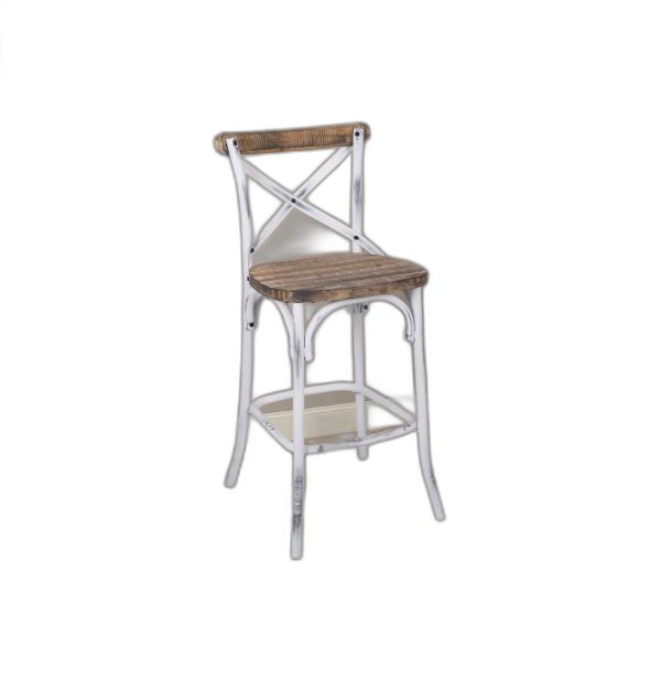 Antique White Wooden Bar Chair - Image 2