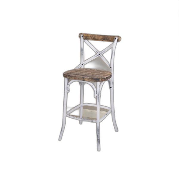 Antique White Wooden Bar Chair - Image 3