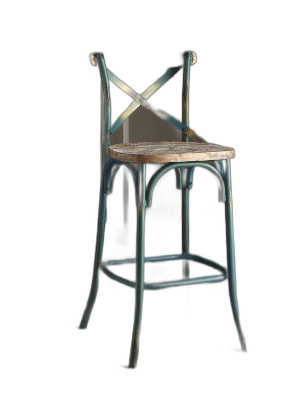 Antique Turquoise & Oak Wood Bar Chair - Image 2