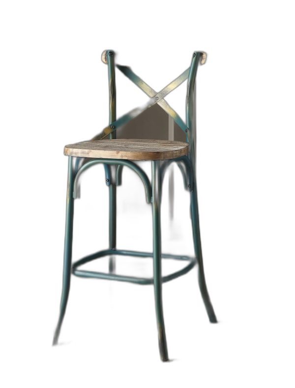 Antique Turquoise & Oak Wood Bar Chair - Image 3