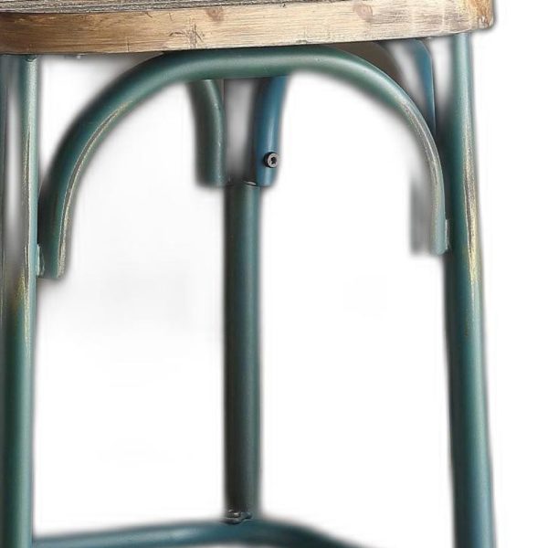Antique Turquoise & Oak Wood Bar Chair - Image 4