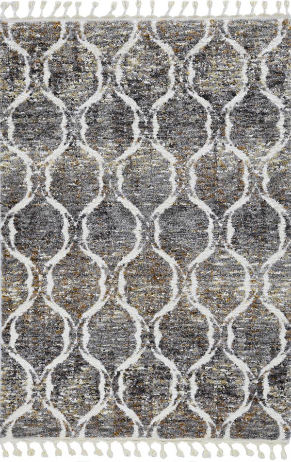 2' x 7' Grey or Sand Wavy Line Runner Rug with Fringe - Image 2