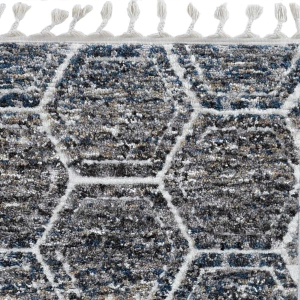 2' x 7' Grey or Teal Geometric Hexagon Runner Rug with Fringe - Image 4