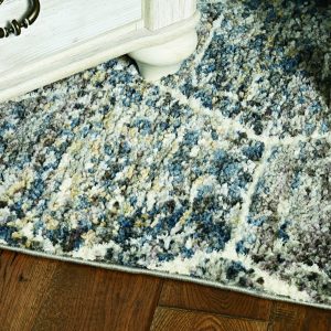 3'x5' Grey Teal Machine Woven Space Dyed Honeycomb Indoor Area Rug