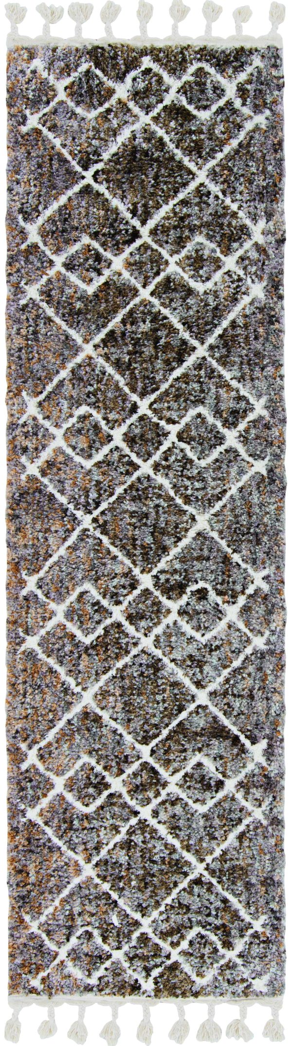 2' x 7' Mocha Geometric Diamond Runner Rug with Fringe - Image 4