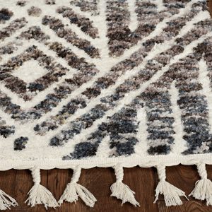 2' x 7' Grey or Ivory Geometric Diamond Runner Rug with Fringe