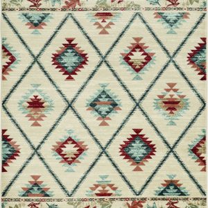 5'x8' Ivory Machine Woven Geometric Lodge Indoor Area Rug
