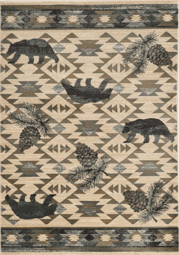 3'x5' Ivory Blue Machine Woven Geometric Lodge Indoor Area Rug
