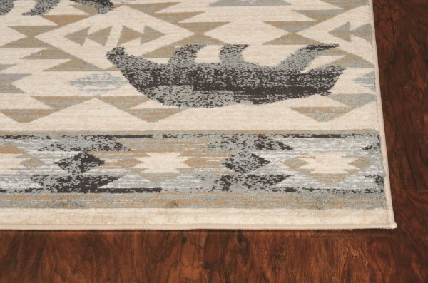 3'x5' Ivory Blue Machine Woven Geometric Lodge Indoor Area Rug - Image 2