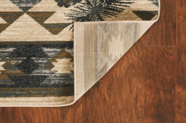 3'x5' Ivory Blue Machine Woven Geometric Lodge Indoor Area Rug - Image 4