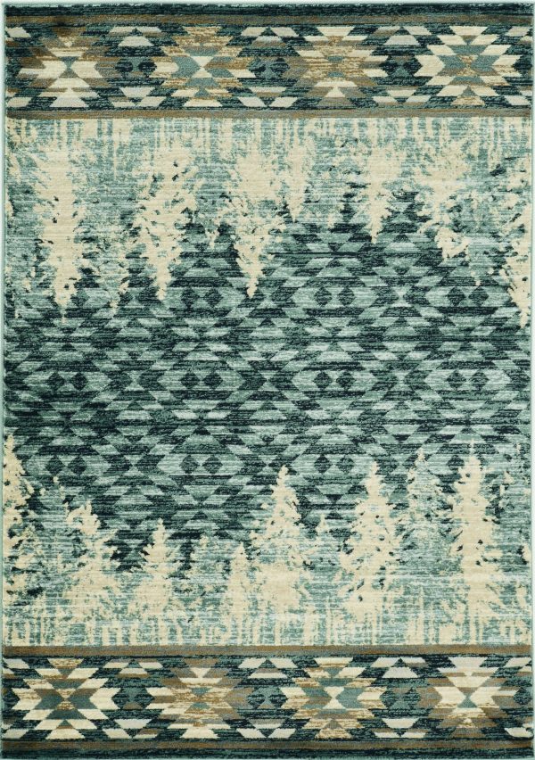 5' x 8' Slate Blue Winter Pine Trees Area Rug - Image 2