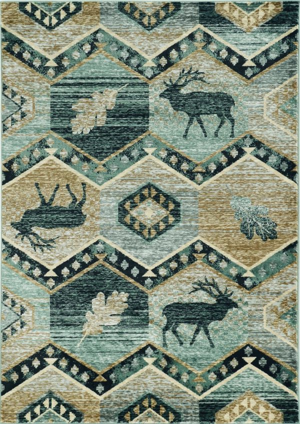 5'x8' Seafoam Machine Woven Geometric Lodge Indoor Area Rug - Image 2