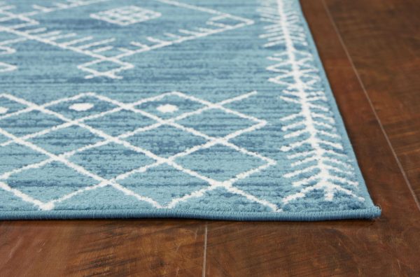 8' Ivory Blue Hand Tufted Oversized Floral Indoor Runner Rug - Image 2