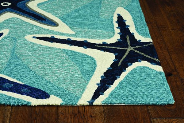 66 X 66 Ivory  Blue Polyester Rug - Image 2