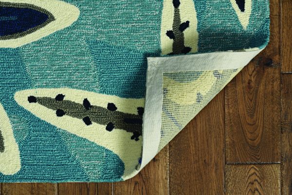 66 X 66 Ivory  Blue Polyester Rug - Image 3