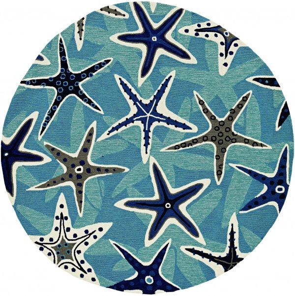 66 X 66 Ivory  Blue Polyester Rug - Image 5
