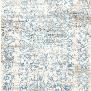 7' X 10' Ivory Blue Floral Vines Area Rug