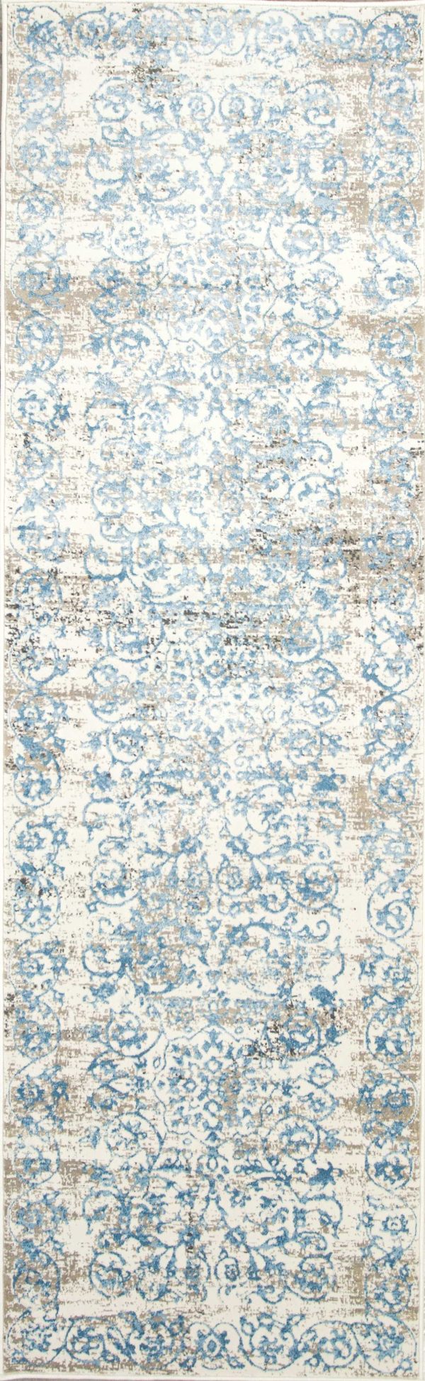 7' X 10' Ivory Blue Floral Vines Area Rug