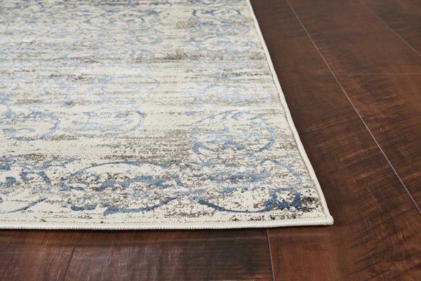 7' X 10' Ivory Blue Floral Vines Area Rug - Image 2