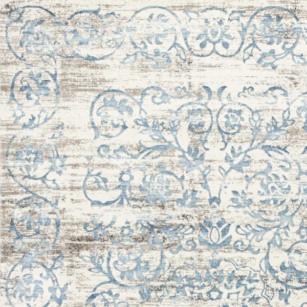 7' X 10' Ivory Blue Floral Vines Area Rug - Image 3