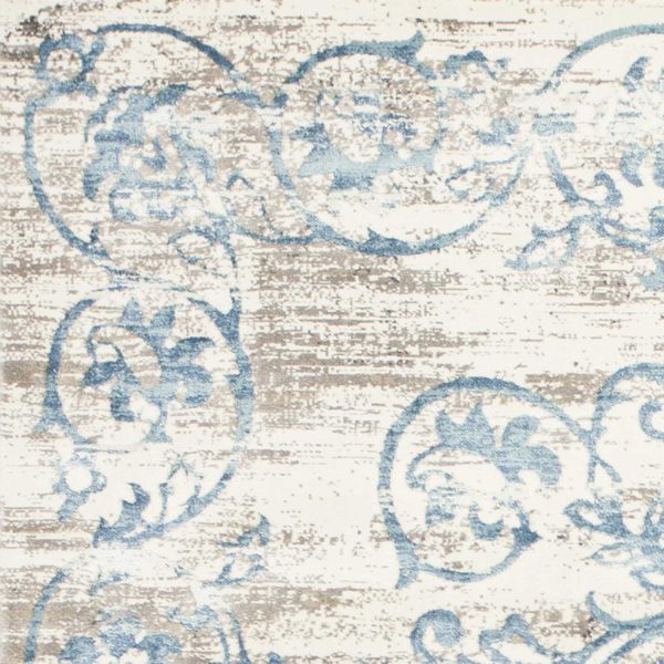 7' X 10' Ivory Blue Floral Vines Area Rug - Image 4