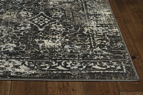 7' Midnight Black Machine Woven Vintage Traditional Indoor Runner Rug - Image 2