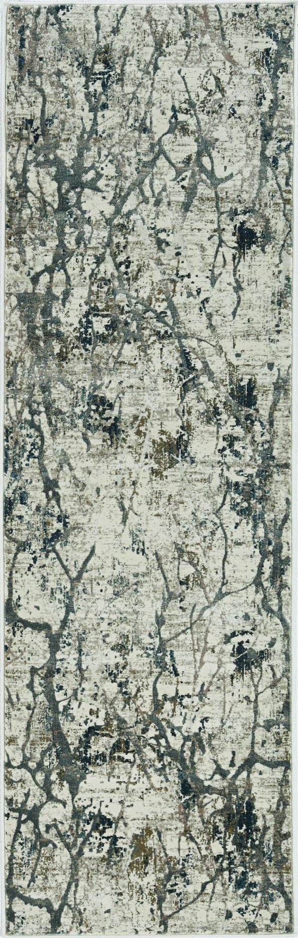 7' Ivory Machine Woven Abstract Splatter Indoor Runner Rug - Image 4