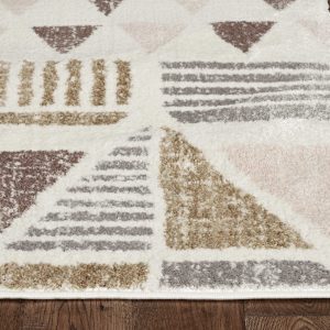 8' Ivory Gold Machine Woven Geometric Indoor Runner Rug