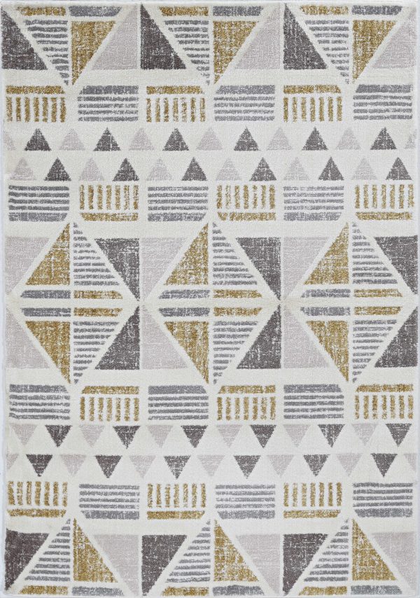 8' Ivory Gold Machine Woven Geometric Indoor Runner Rug - Image 2