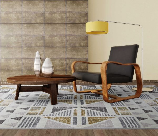 8' Ivory Gold Machine Woven Geometric Indoor Runner Rug - Image 3