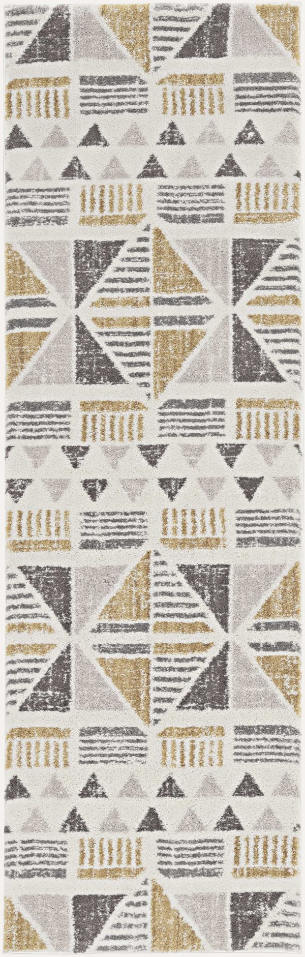 8' Ivory Gold Machine Woven Geometric Indoor Runner Rug - Image 4