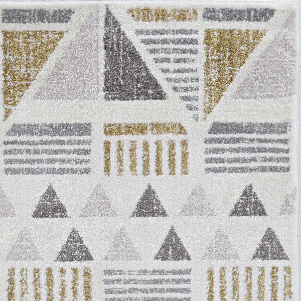 8' Ivory Gold Machine Woven Geometric Indoor Runner Rug - Image 5