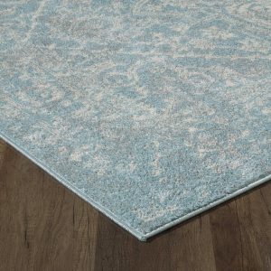 7' Spa Blue Machine Woven Distressed Medallion Indoor Runner Rug