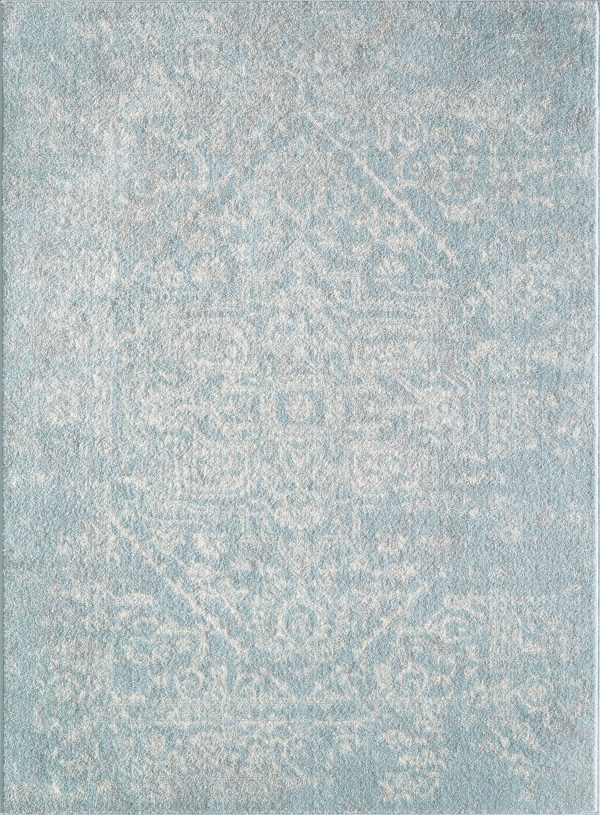 7' Spa Blue Machine Woven Distressed Medallion Indoor Runner Rug - Image 2