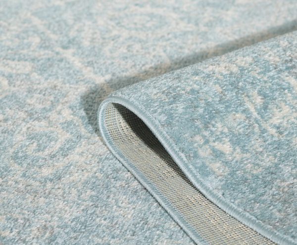 7' Spa Blue Machine Woven Distressed Medallion Indoor Runner Rug - Image 3