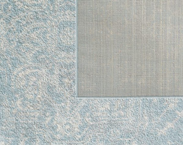 7' Spa Blue Machine Woven Distressed Medallion Indoor Runner Rug - Image 4