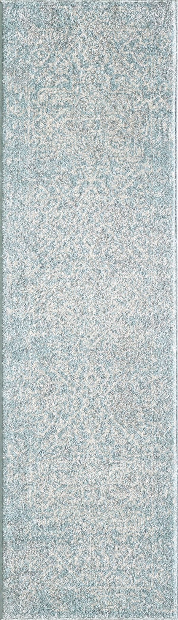 7' Spa Blue Machine Woven Distressed Medallion Indoor Runner Rug - Image 5