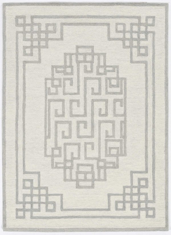 3' x 5' Ivory Grey Geometric Bordered Wool Area Rug - Image 4