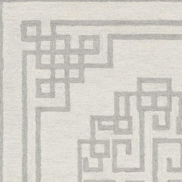 3' x 5' Ivory Grey Geometric Bordered Wool Area Rug - Image 2